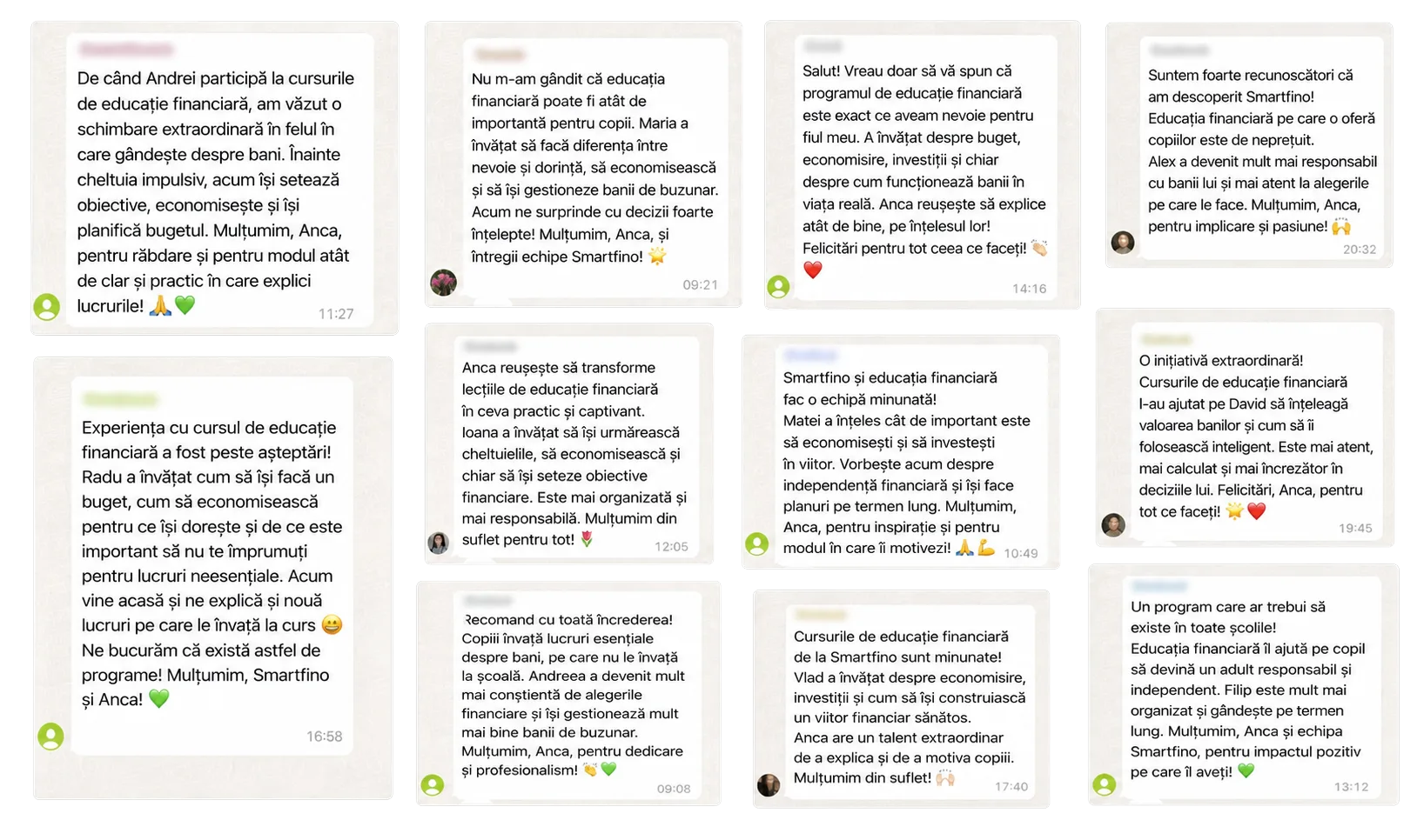 Mesaje primite de la părinții copiilor înscriși la Smartfino